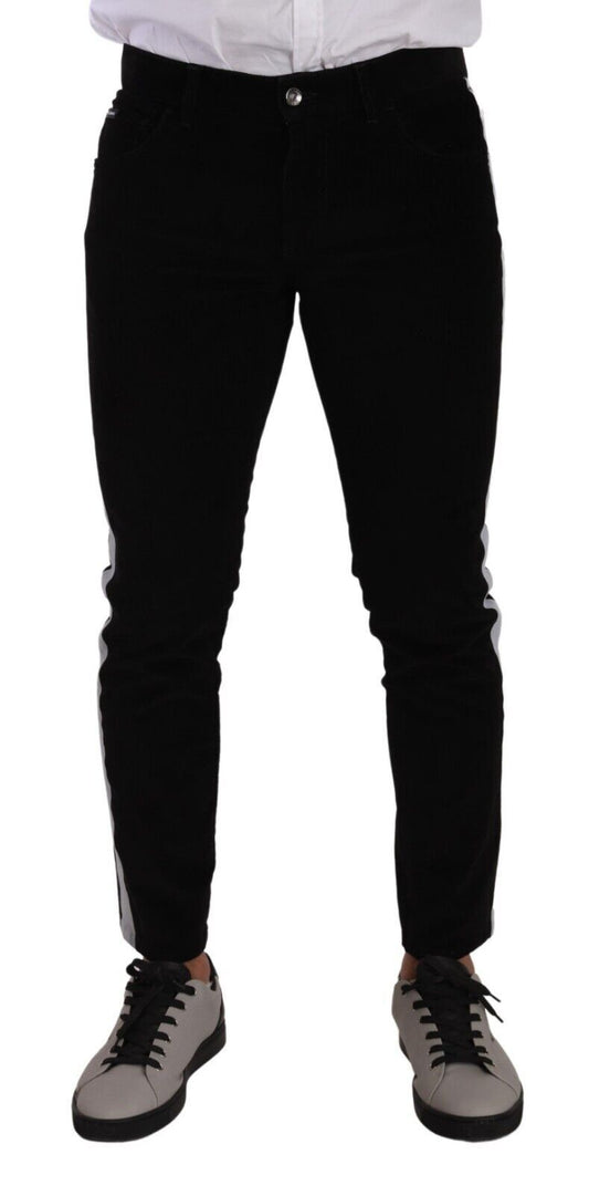Black Cotton Stretch Skinny Corduroy Jeans