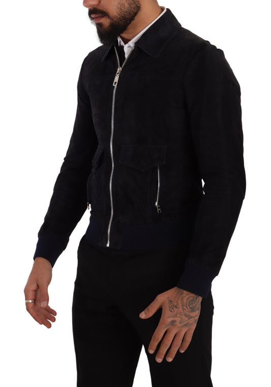 Blue Suede Lambskin Leather Coat Jacket