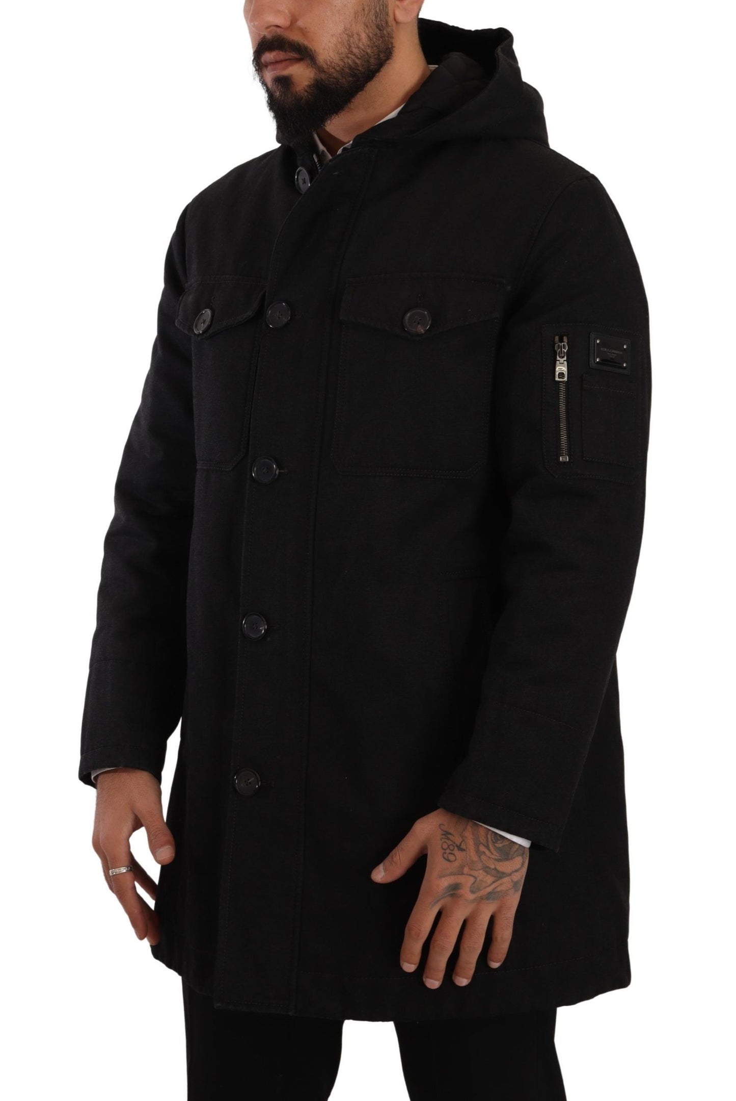 Black Denim Hooded Parka Coat Winter Jacket