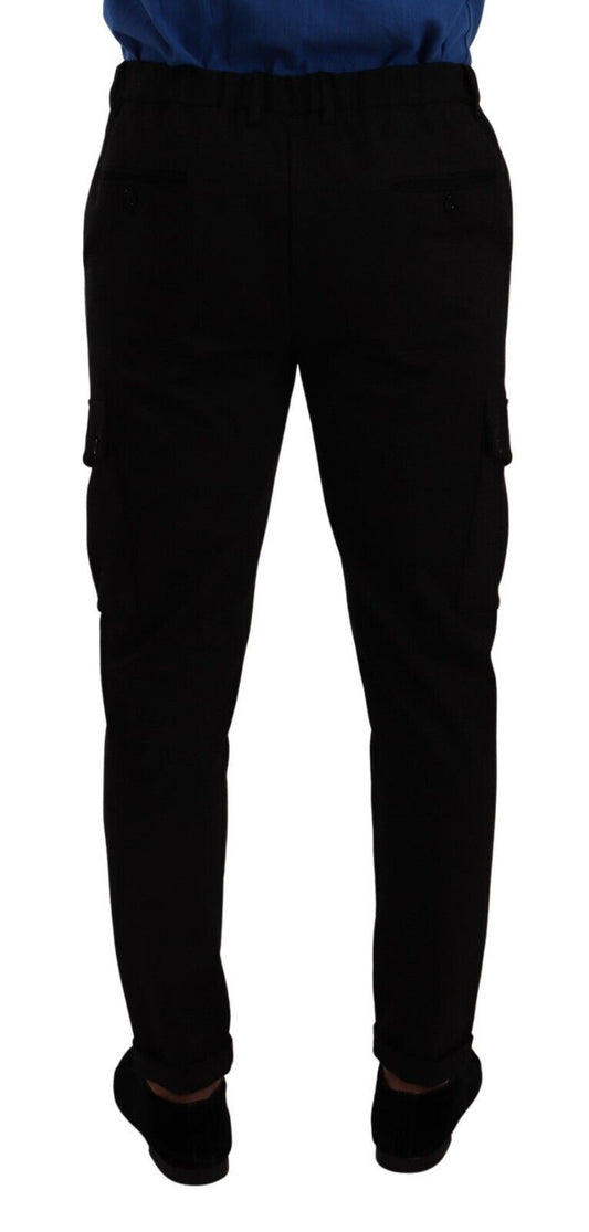 Black Viscose Skinny Cargo Trouser Pants