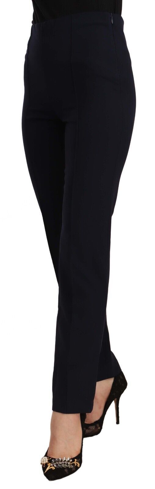 Black High Waist Polyester Women Straight Pants