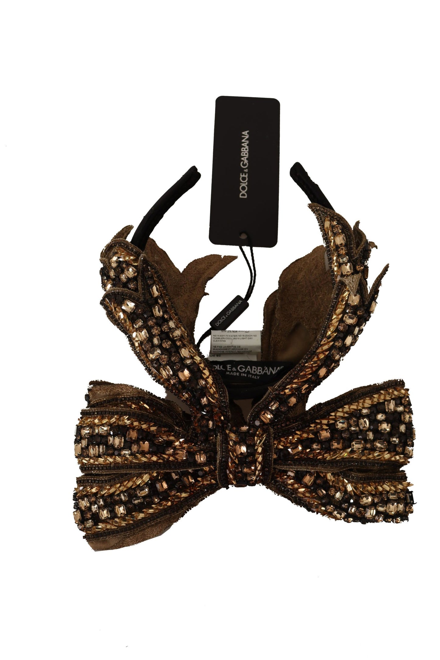 Gold Crystal Beaded Sequined Silk Bow Headband Diadem