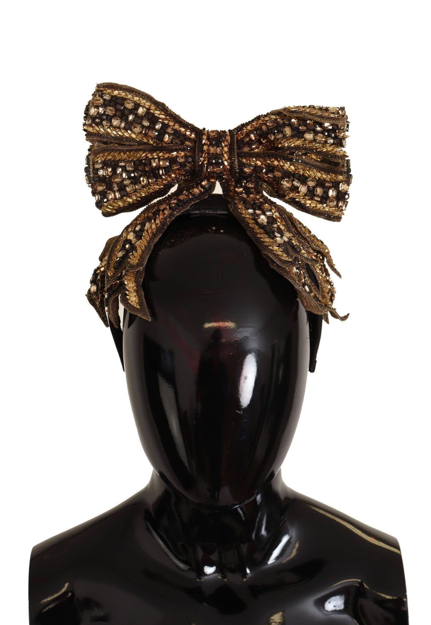 Gold Crystal Beaded Sequined Silk Bow Headband Diadem