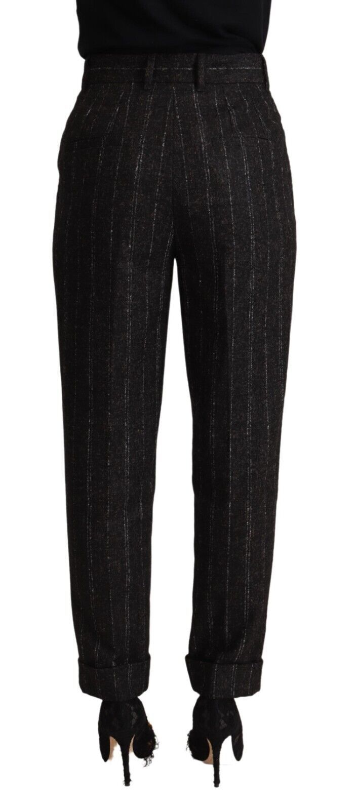 Black Striped High Waist Tapered Pants