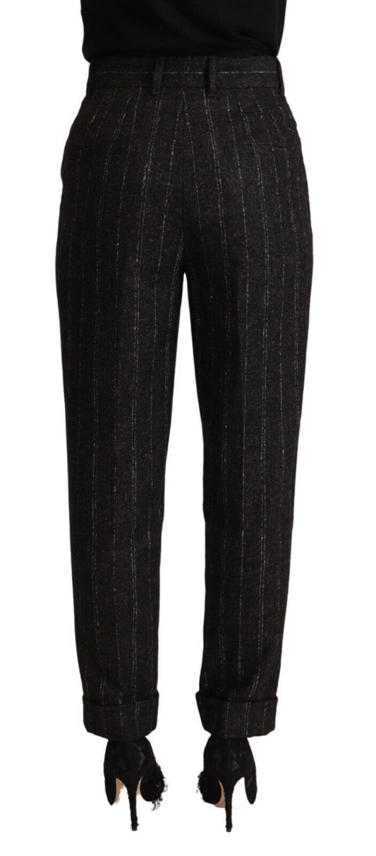 Black Striped High Waist Tapered Pants