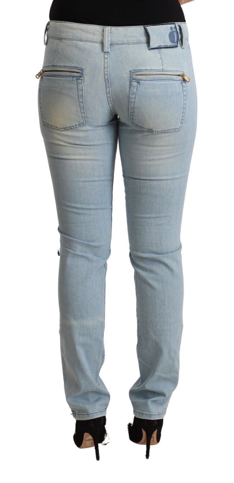 Light Blue Cotton Mid Waist Slim Fit Denim Jeans