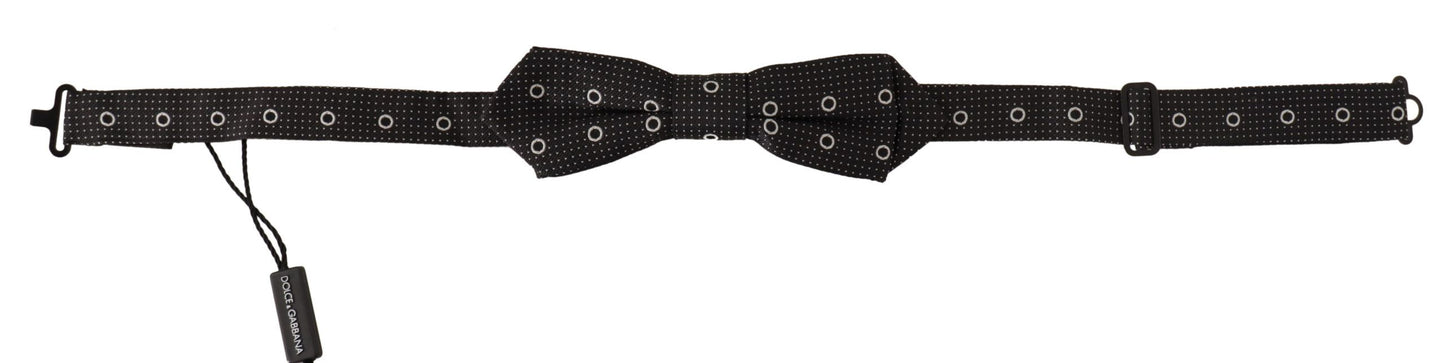 Black White Polka Dot 100% Silk Neck Papillon Tie