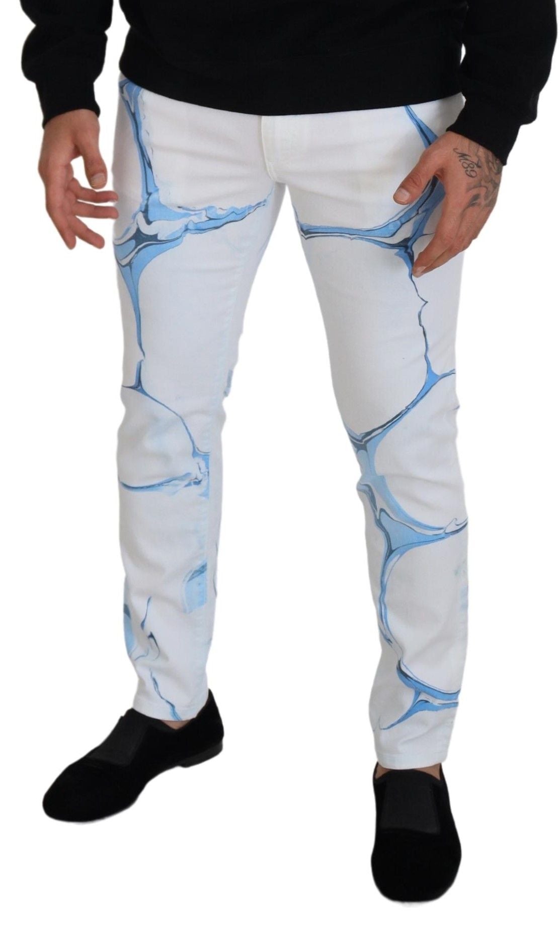 White Blue Denim Cotton Jeans Stretch Skinny Fit Pant