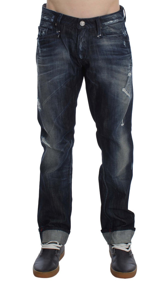 Blue Cotton Regular Straight Fit Jeans