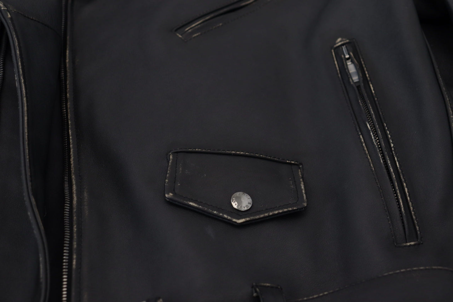 Black Leather Biker Coat Zipper Jacket