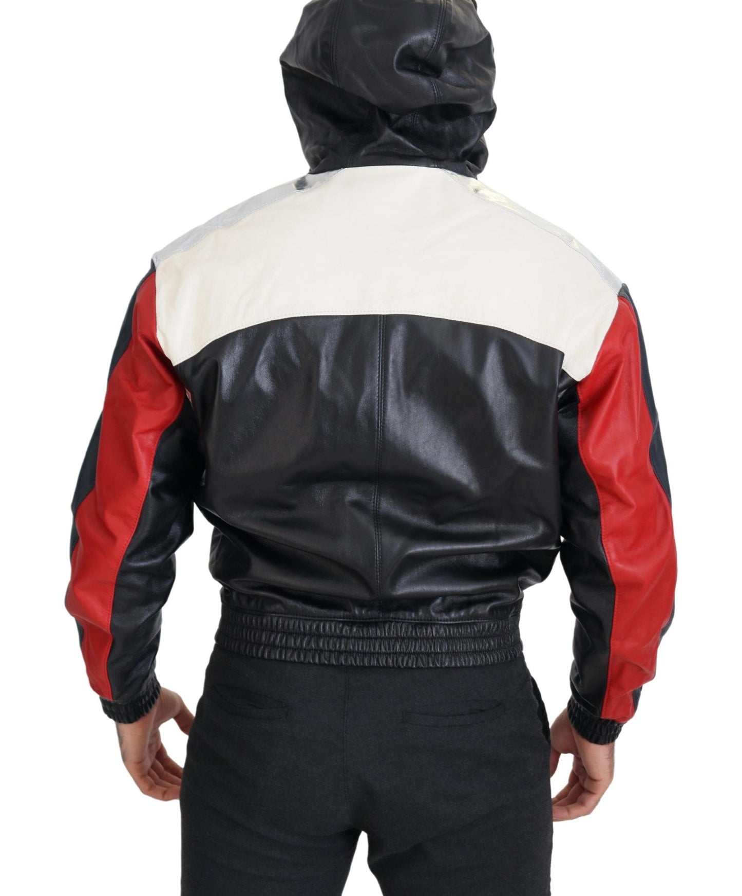 Black Leather Hooded Blouson Coat Jacket