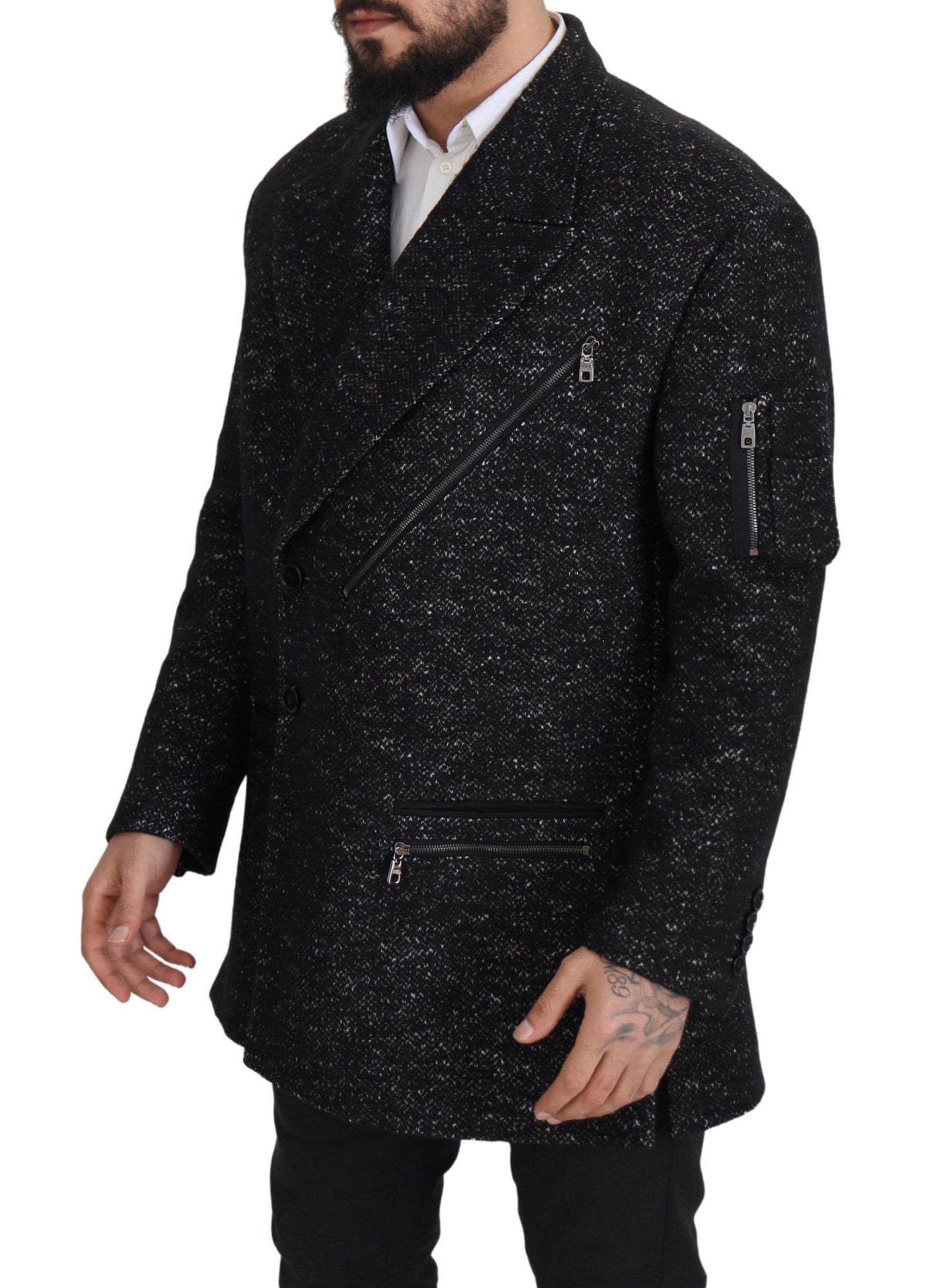 Black Wool Double Breasted Coat Men Jacket