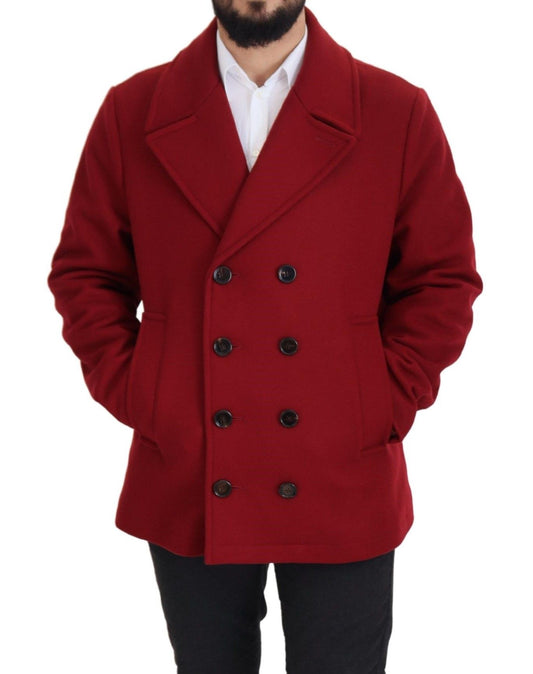 Red Wool Double Breasted Coat Jacket
