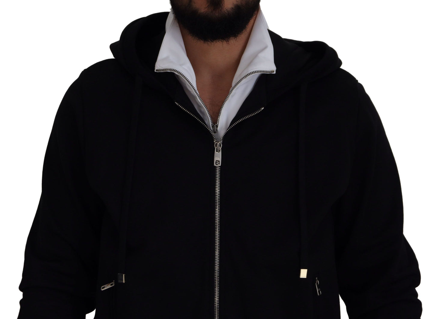 Black Polyester Hooded Full Zip Jacket