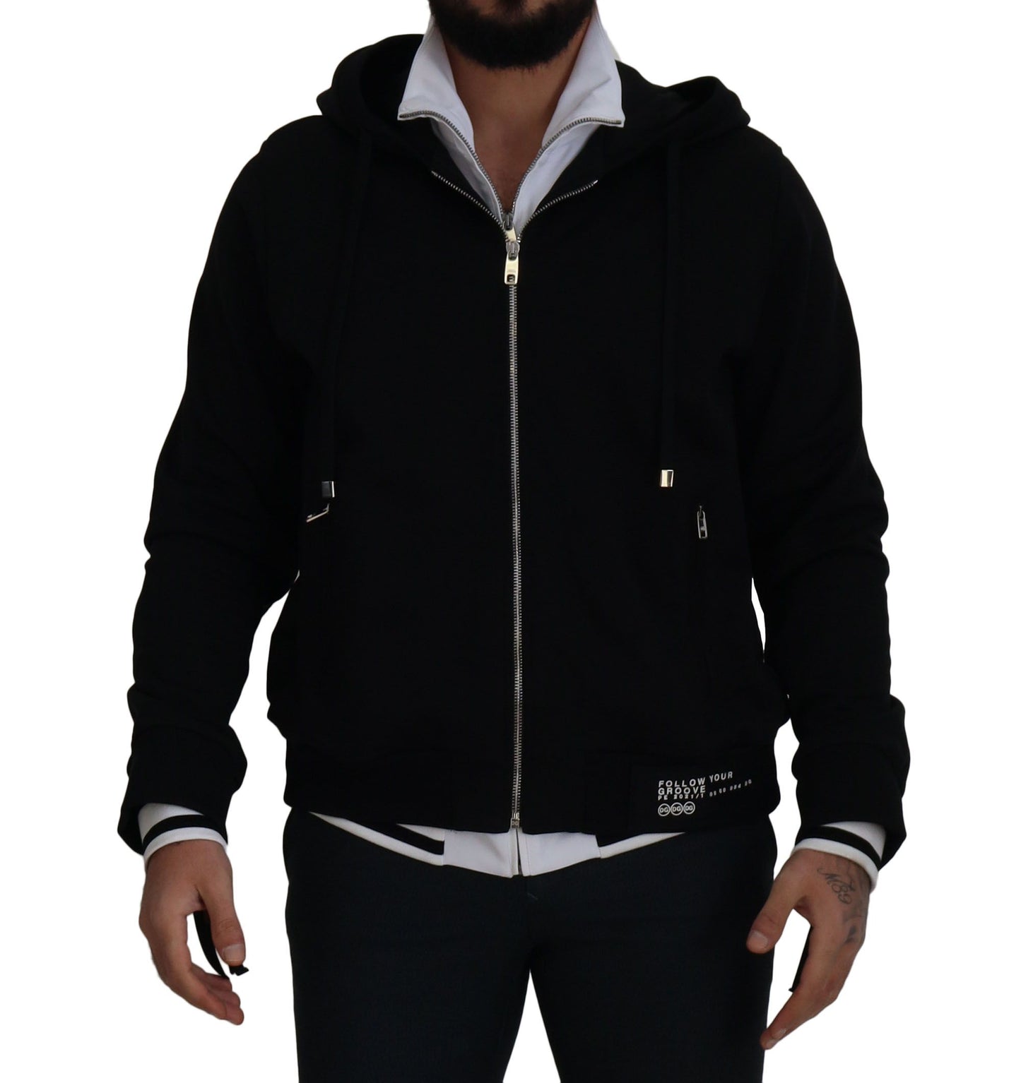 Black Polyester Hooded Full Zip Jacket