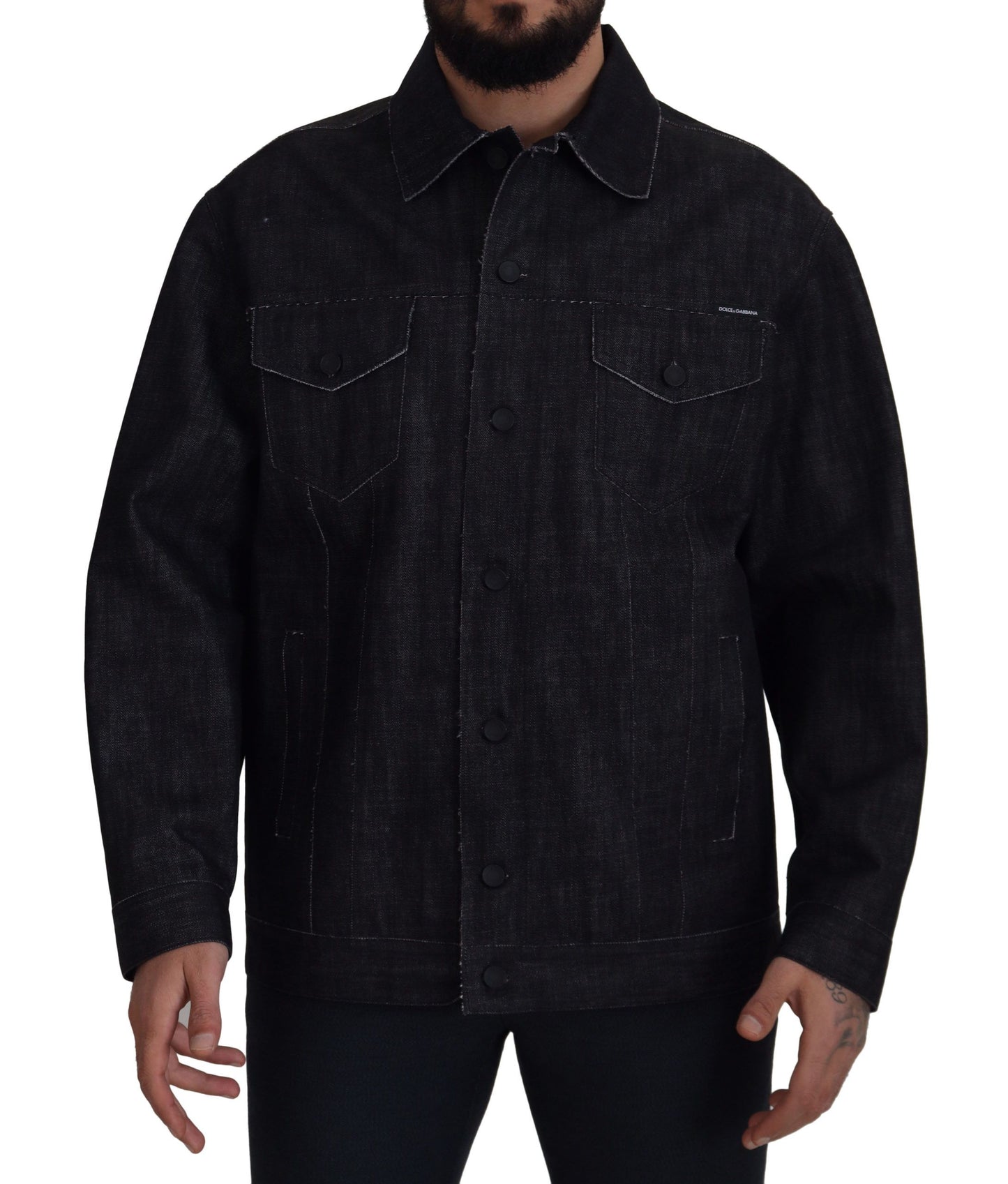 Black Cotton Full Button Denim Jacket