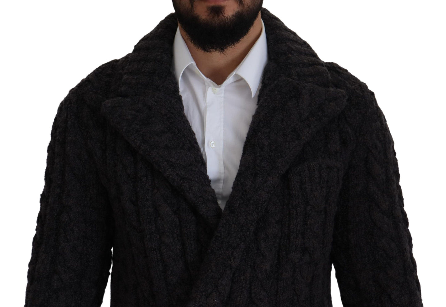 Black Wool Knit Double Breasted Coat Jacket