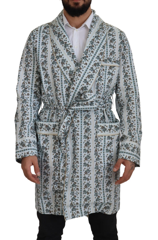 Blue Floral Cotton Robe Coat Jacket