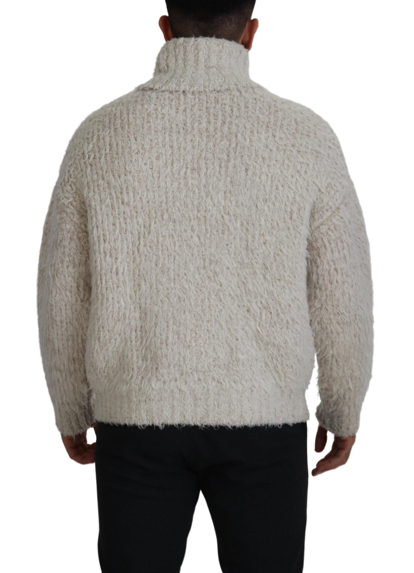 Cream Wool Knit Turtleneck Pullover Sweater