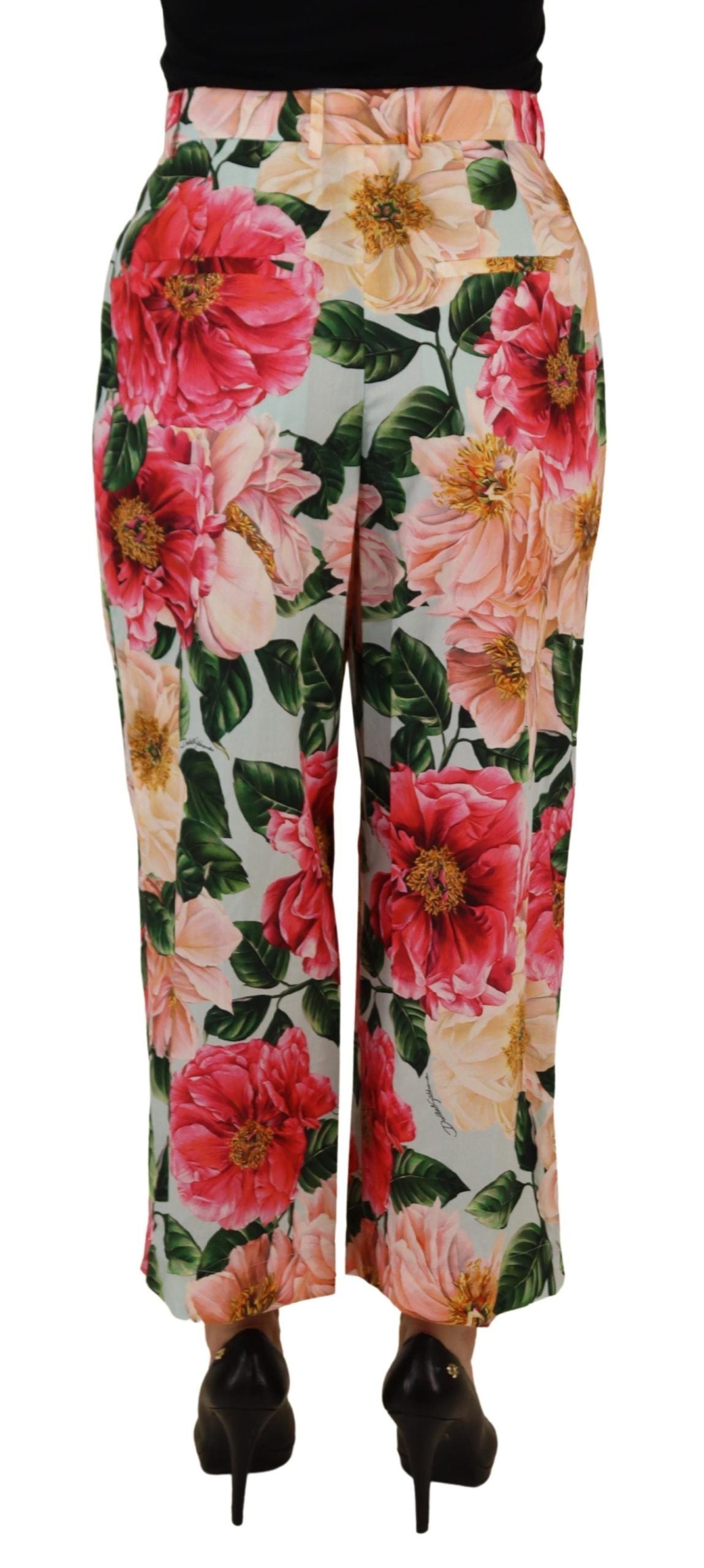 Multicolor Flora Printed High Waist Cropped Trouser Pants