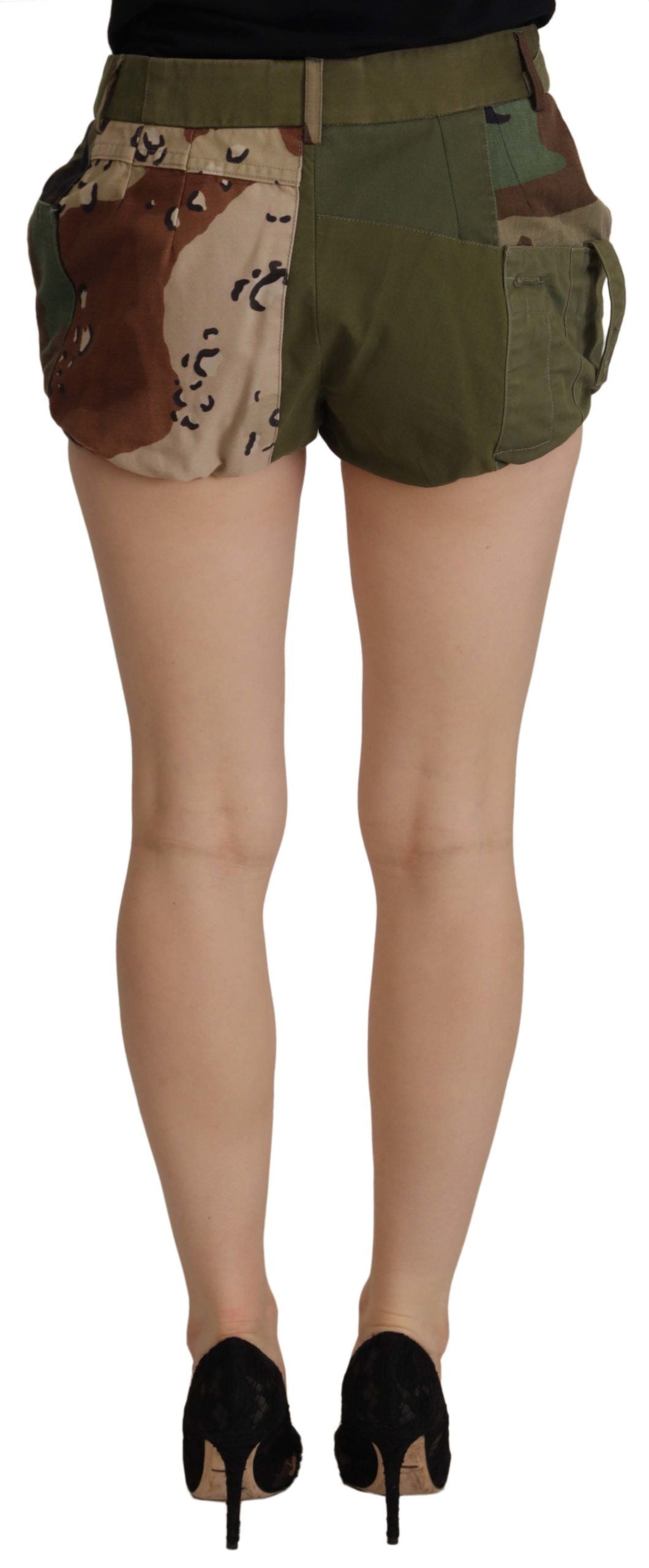 Green High Waist Hot Pants Cotton Army Shorts