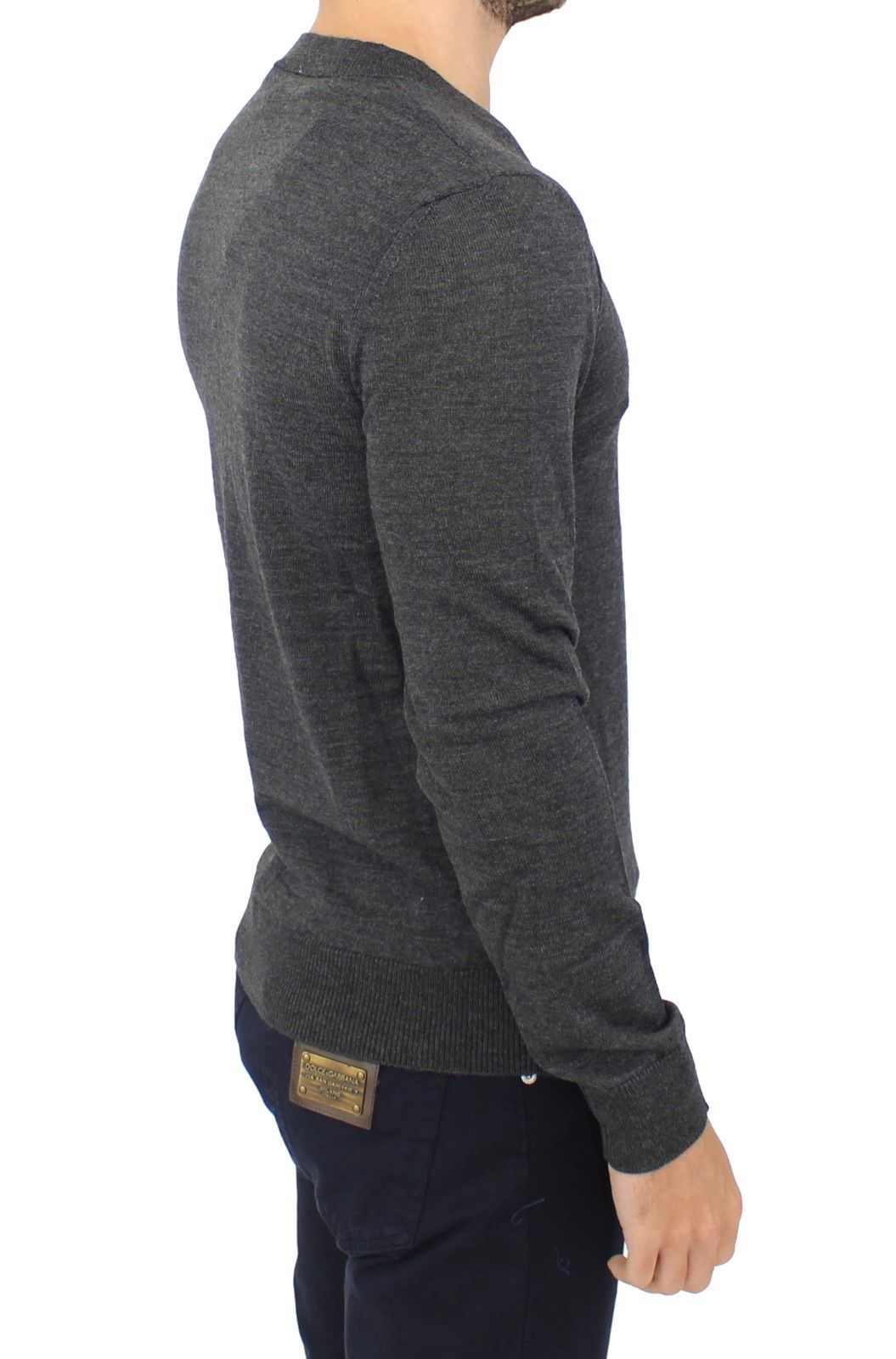 Gray Wool Blend V-neck Pullover Sweater