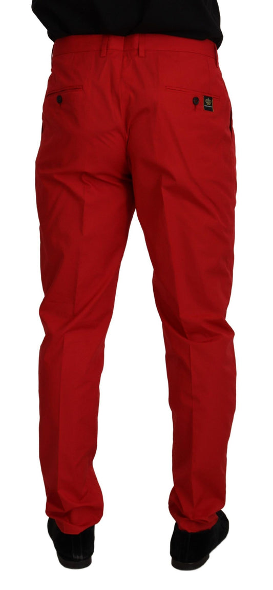 Red Cotton Slim Fit Trousers Chinos Pants