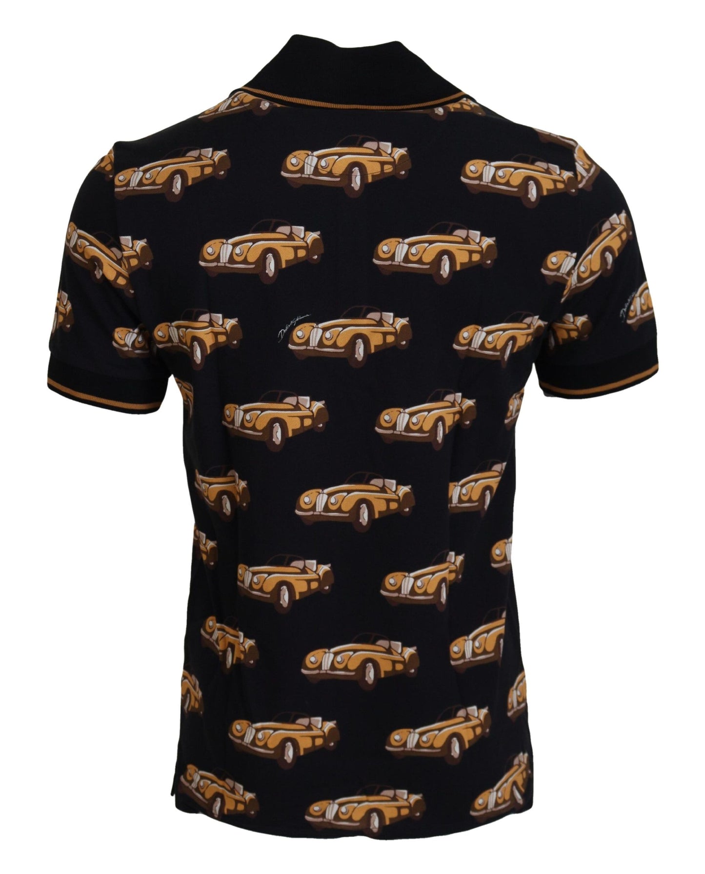 Black Car Print Short Sleeve Polo T-shirt