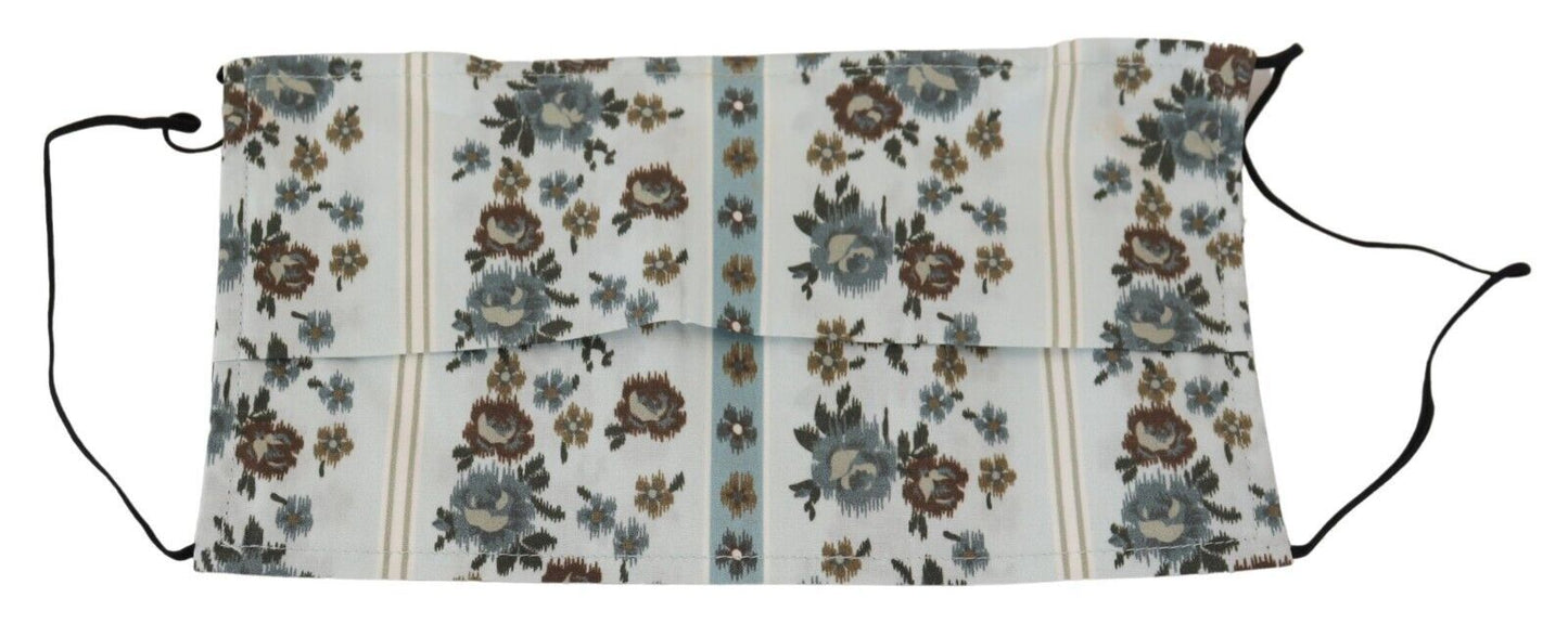 White Floral Cotton Pleated Elastic Ear Strap Face Mask