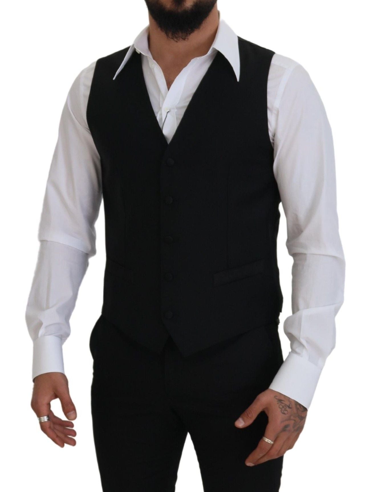 Black Virgin Wool Waistcoat Formal Dress Vest