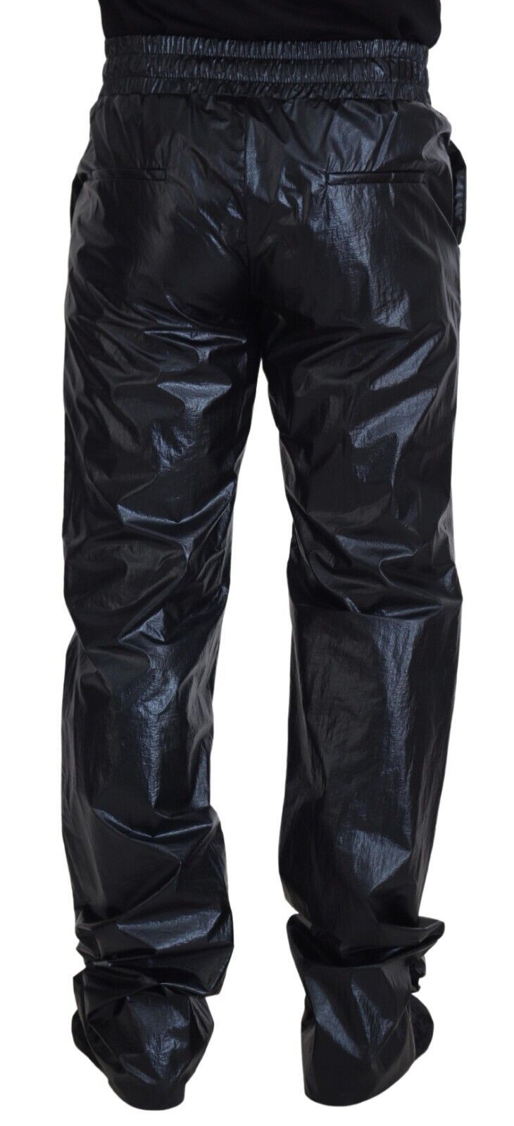 Black Shining Drawstring Trouser Nylon Pants