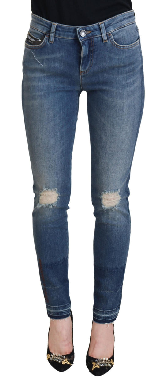 Blue Washed Cotton Tattered Denim Jeans