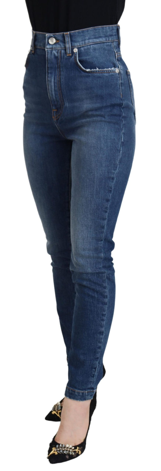 Blue Cotton High Waist Skinny Denim Jeans