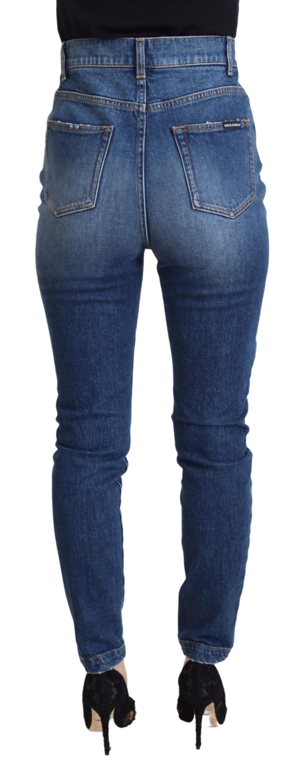 Blue Cotton High Waist Skinny Denim Jeans