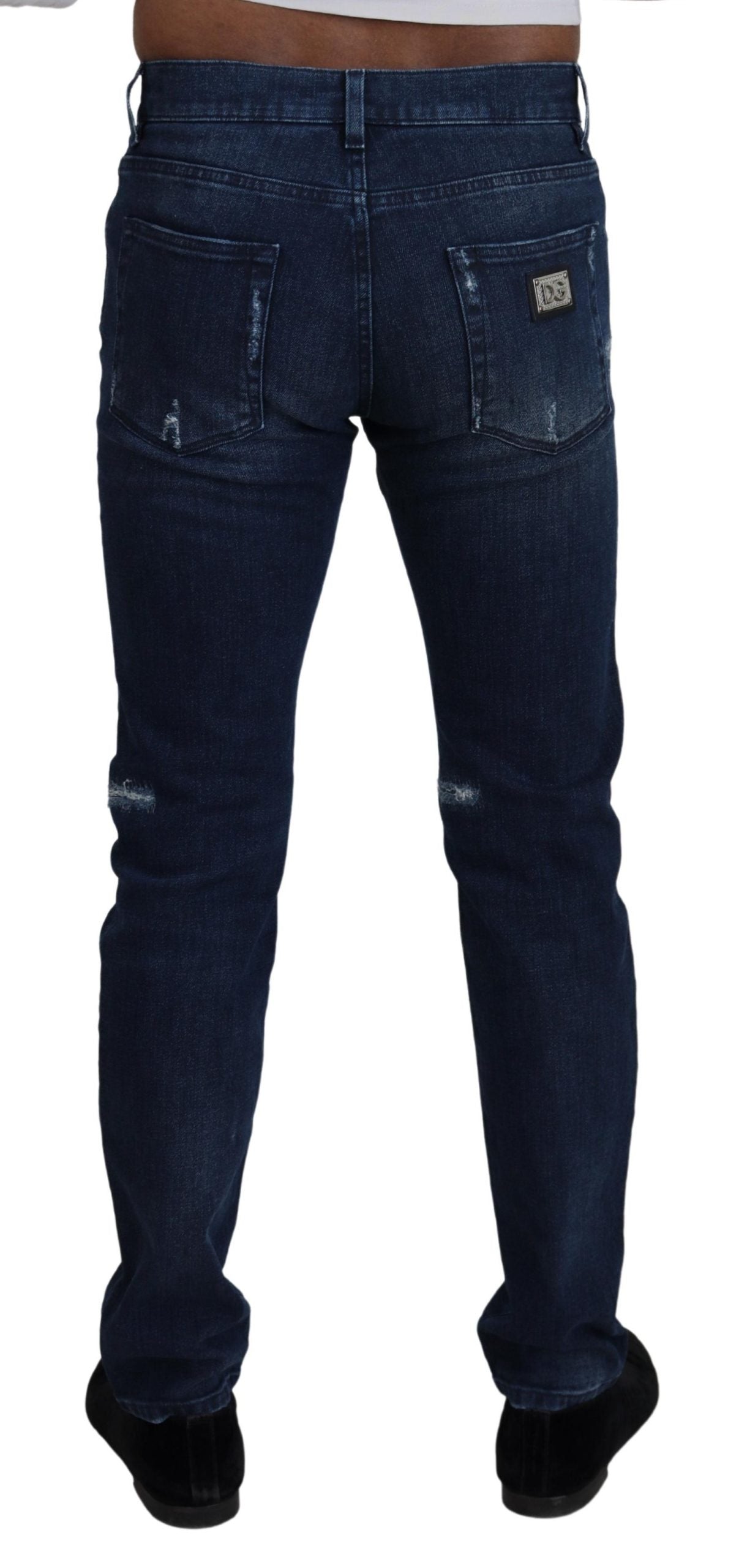Blue Cotton Skinny Tattered Denim Jeans