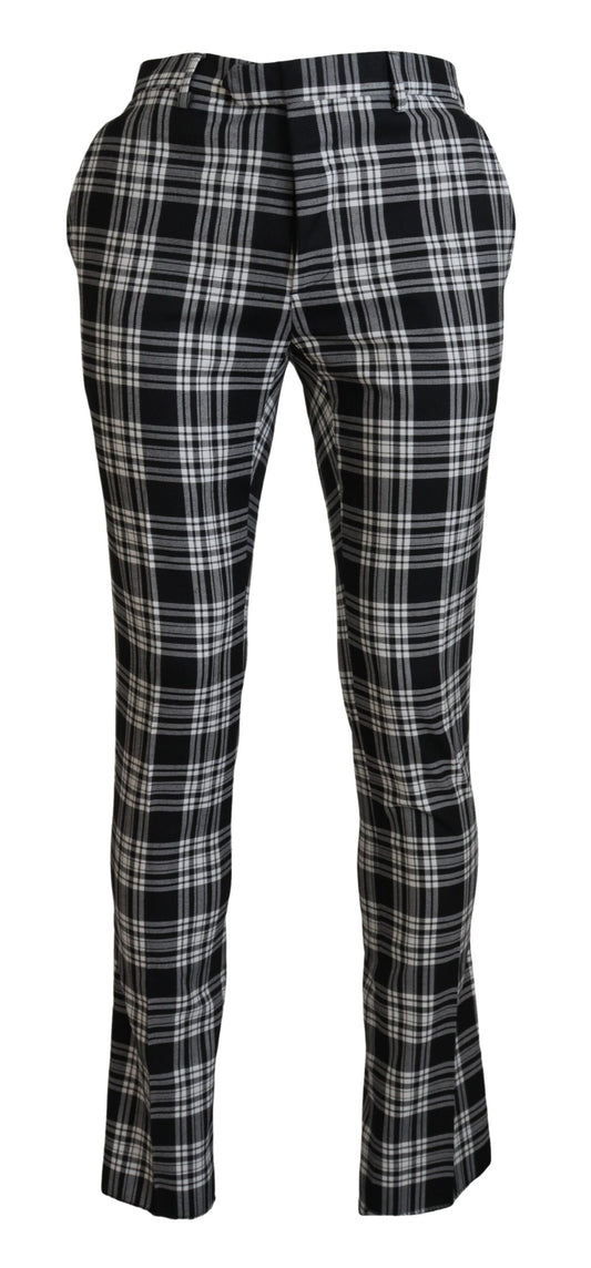 Black Checkered Cotton Men Casual Pants
