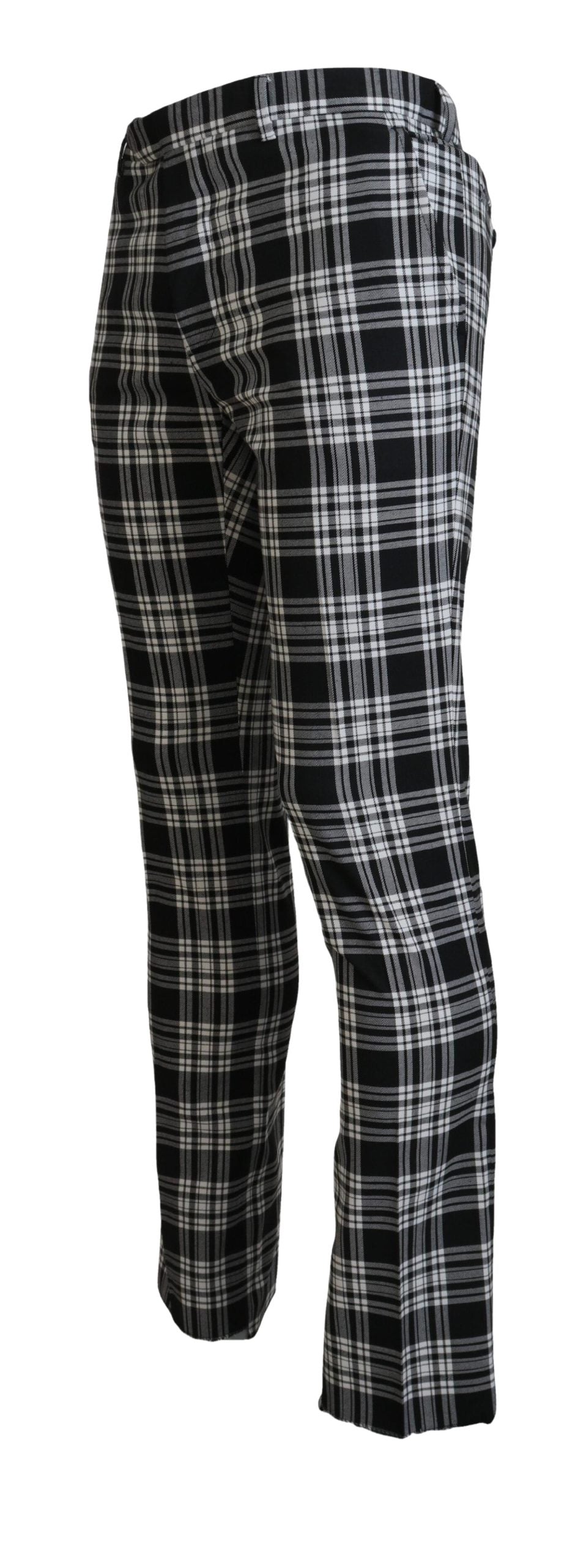 Black Checkered Cotton Men Casual Pants