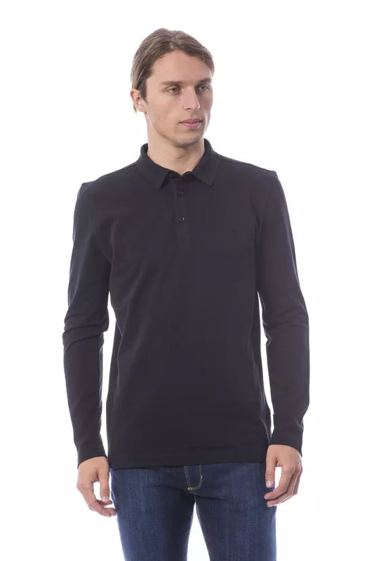 Black Cotton Men Polo Shirt Long Sleeve