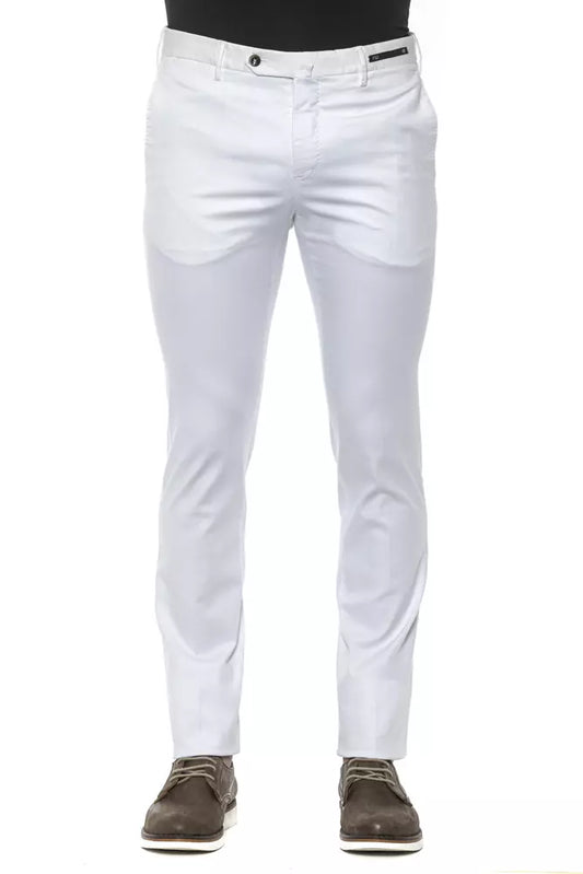 White Cotton Men Slim Trouser