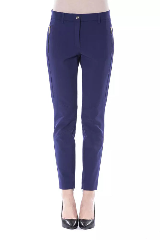 Blue Polyester Women's Slim Fit Pant