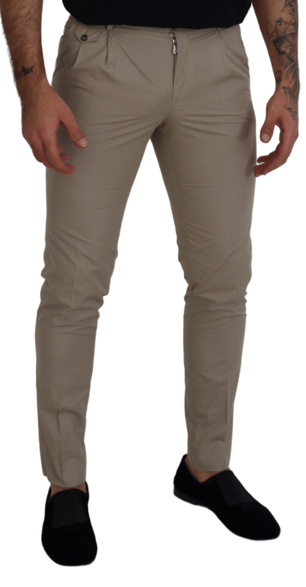 Beige Cotton Slim Fit Men Pants