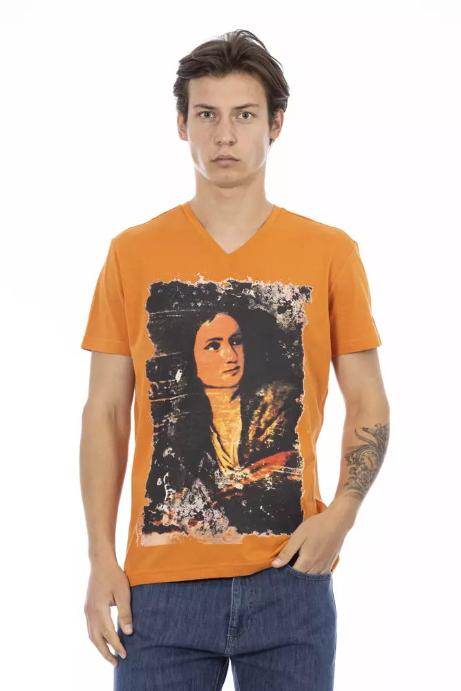Orange Cotton Men's V-Neck T-Shirt