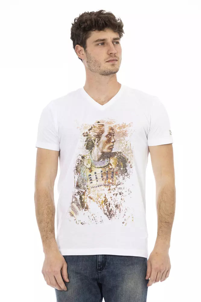 White Cotton Men's V-Neck T-Shirt