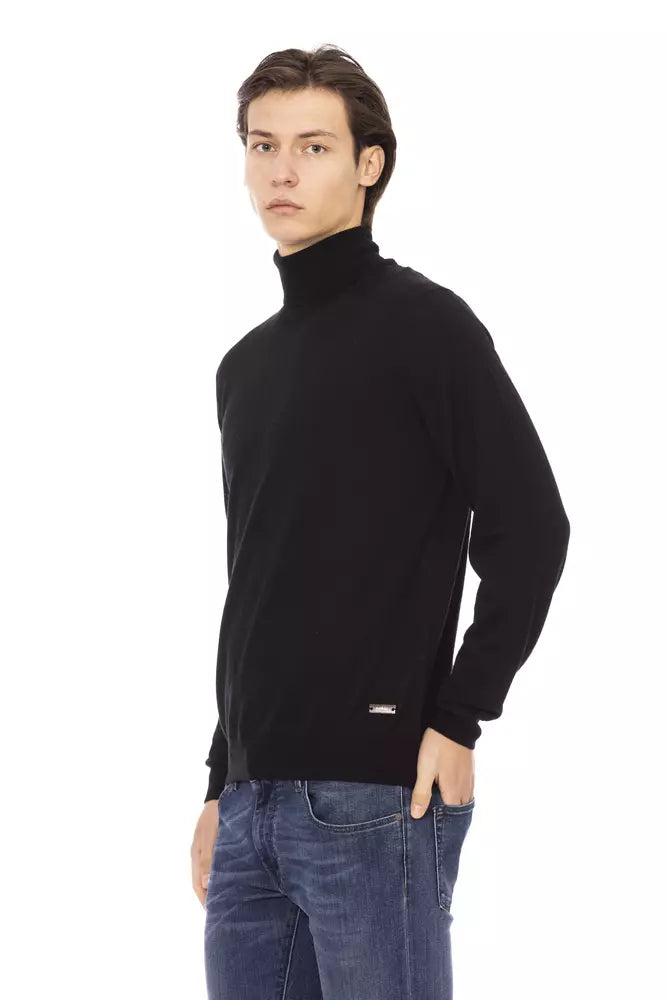 Black Fabric Men Sweater with Turtleneck Design