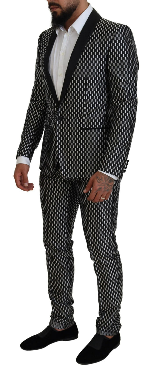 Black White Silk MARTINI Slim Fit Suit