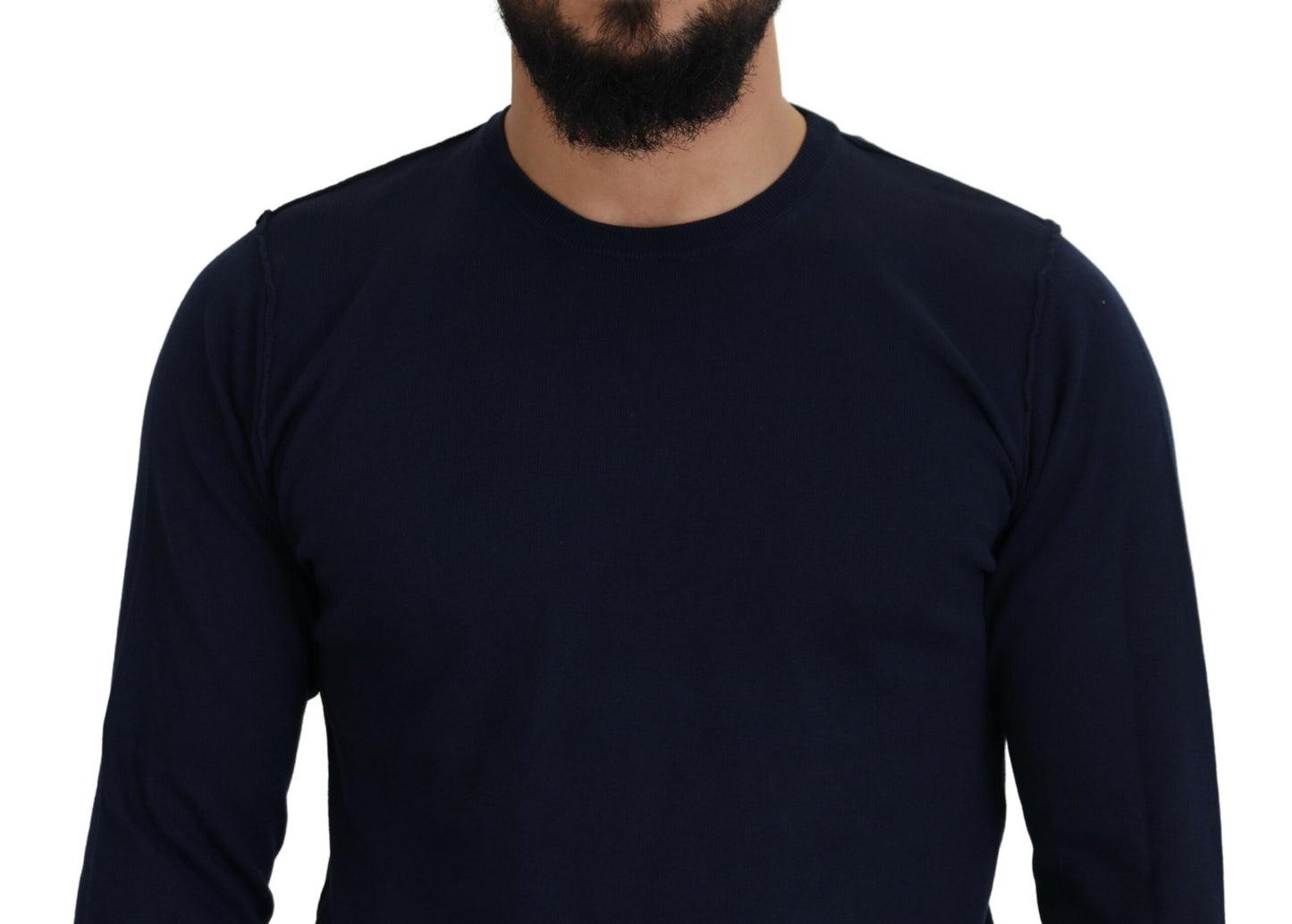 Blue Cotton Crewneck Pullover Sweater