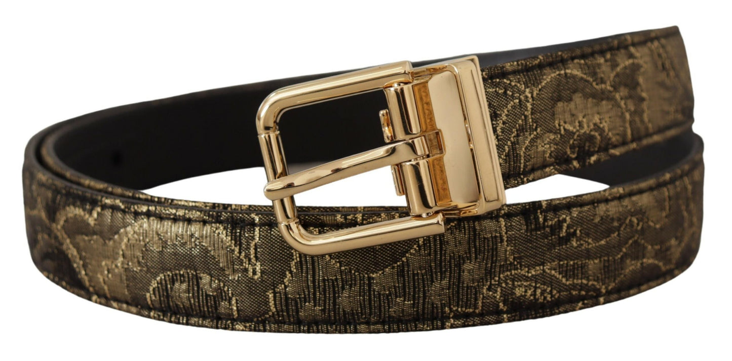 Black Two-toned Leather Gold Engraved Buckle Belt