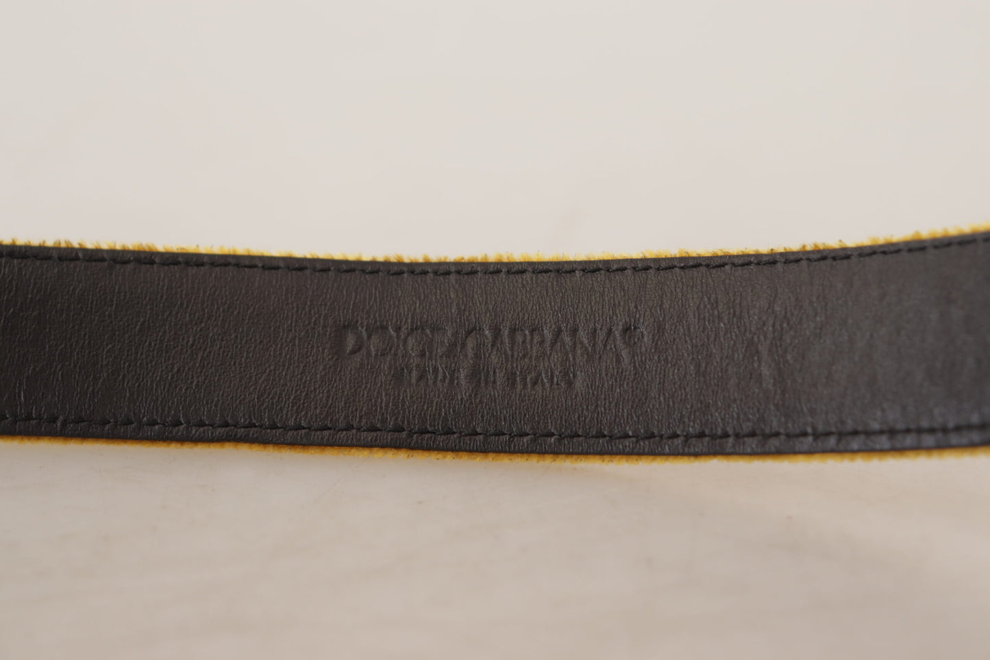 Mustard Velvet Gold Logo Engraved Metal Buckle Belt