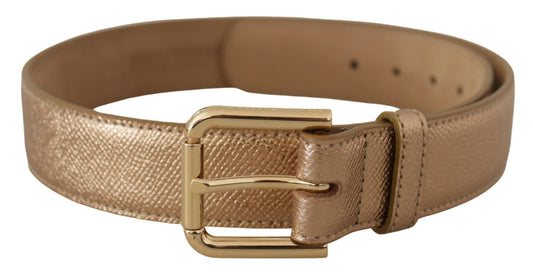 Rose Gold Leather Metallic Tone Metal Buckle Belt