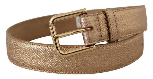 Rose Gold Leather Metallic Tone Metal Buckle Belt